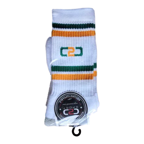 C2C Crew Socks White/AUS Gold/AUS Green